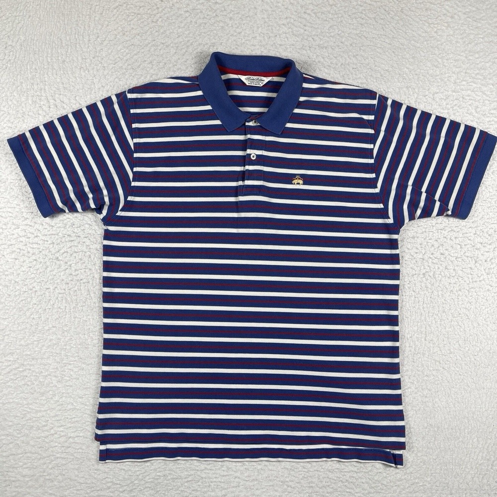 Brooks Brothers Polo Shirt Mens Large Blue Striped Preppy Golden Fleece Workwear